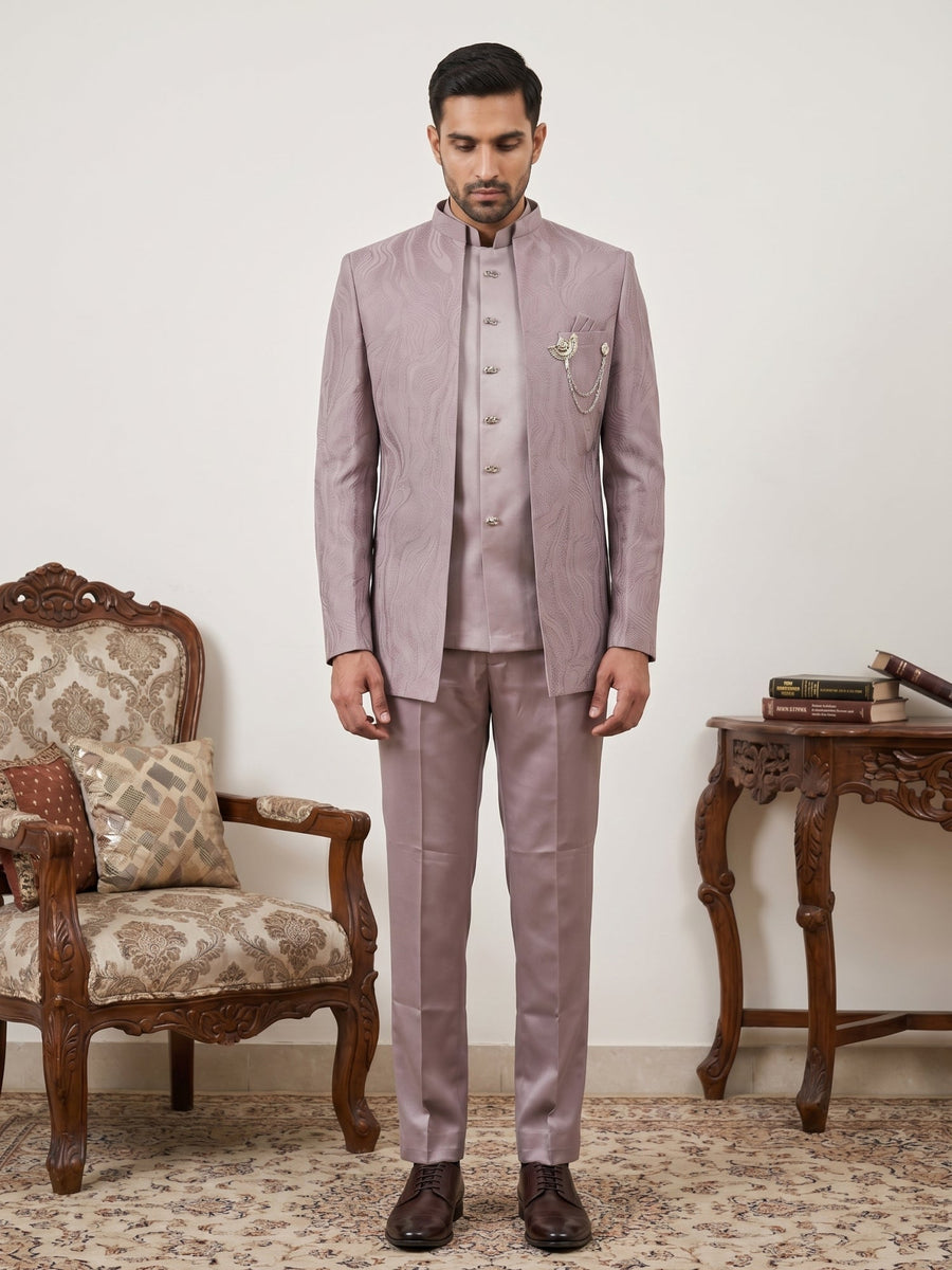 Men's Cotton Blend Embroidered Indo-Western Set ( 50JIND 218Magenta )