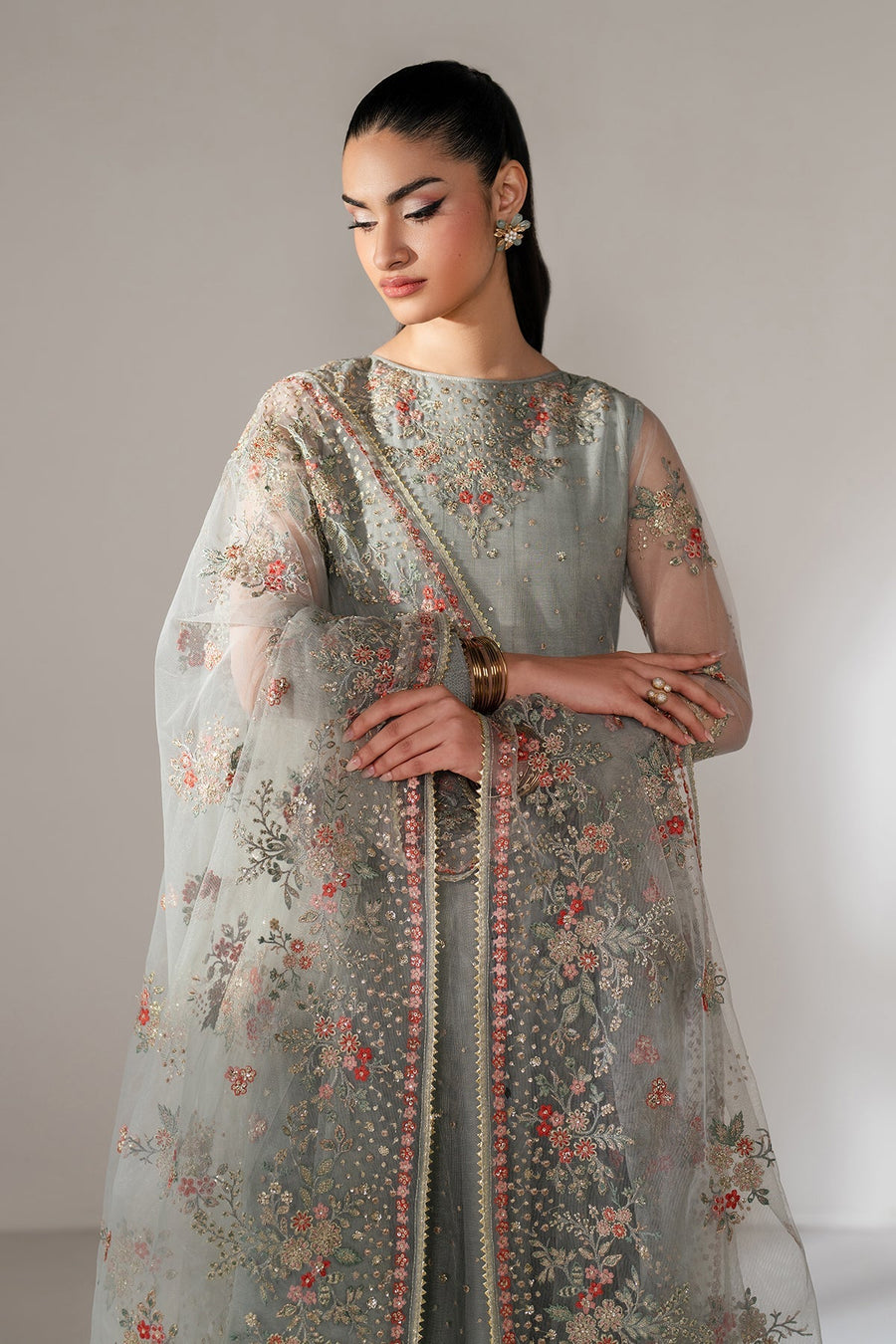 Embroidered Net Frock 3-Piece Formal Suit