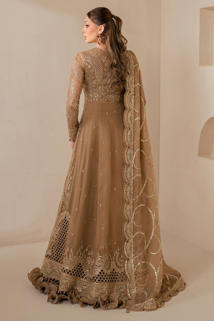 Embroidered Chiffon 3-Piece Wedding Formal Suit with Organza Dupatta