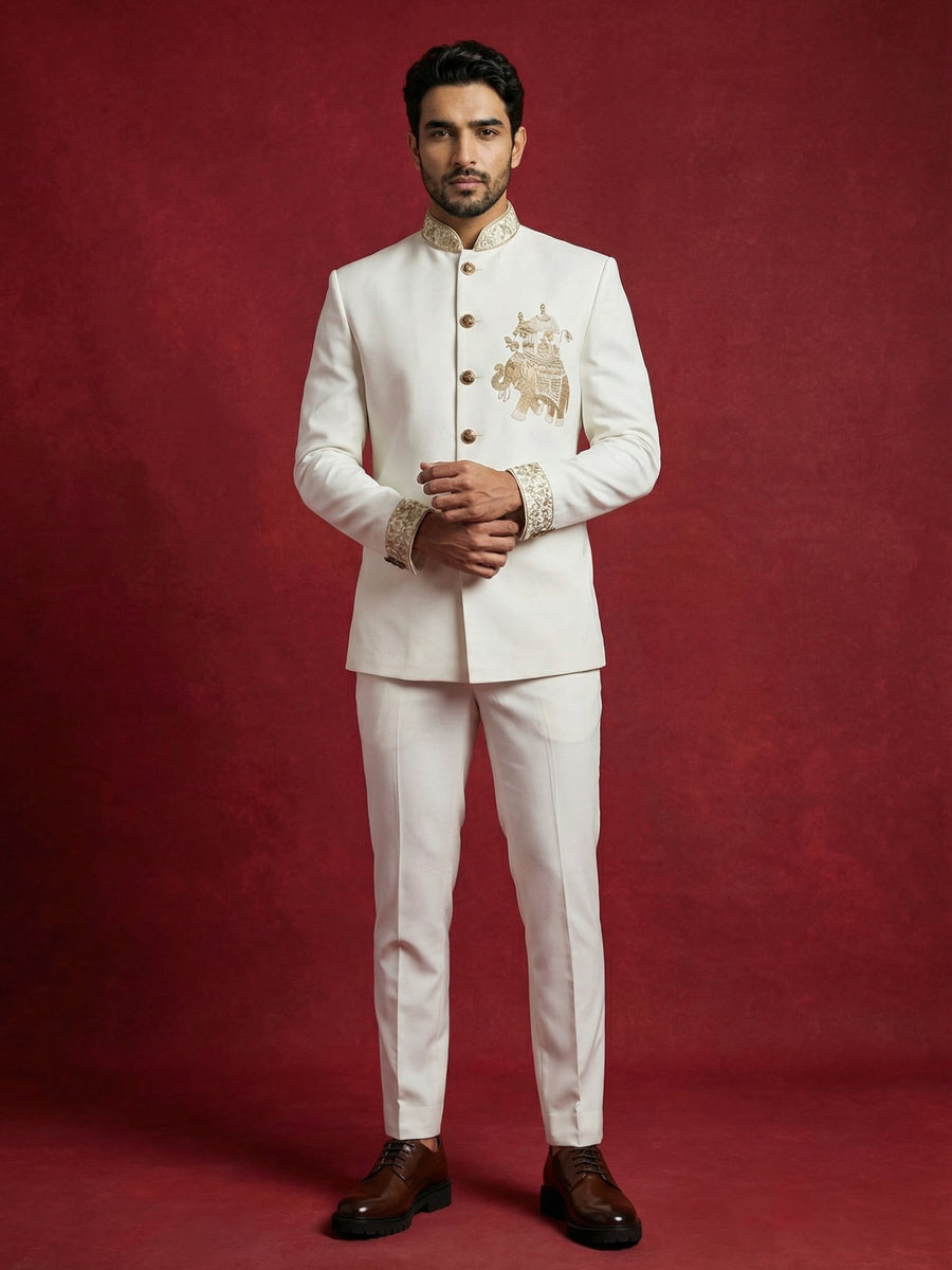 Japanese Embroidered Indo-Western Set ( 50JIND 156White S )