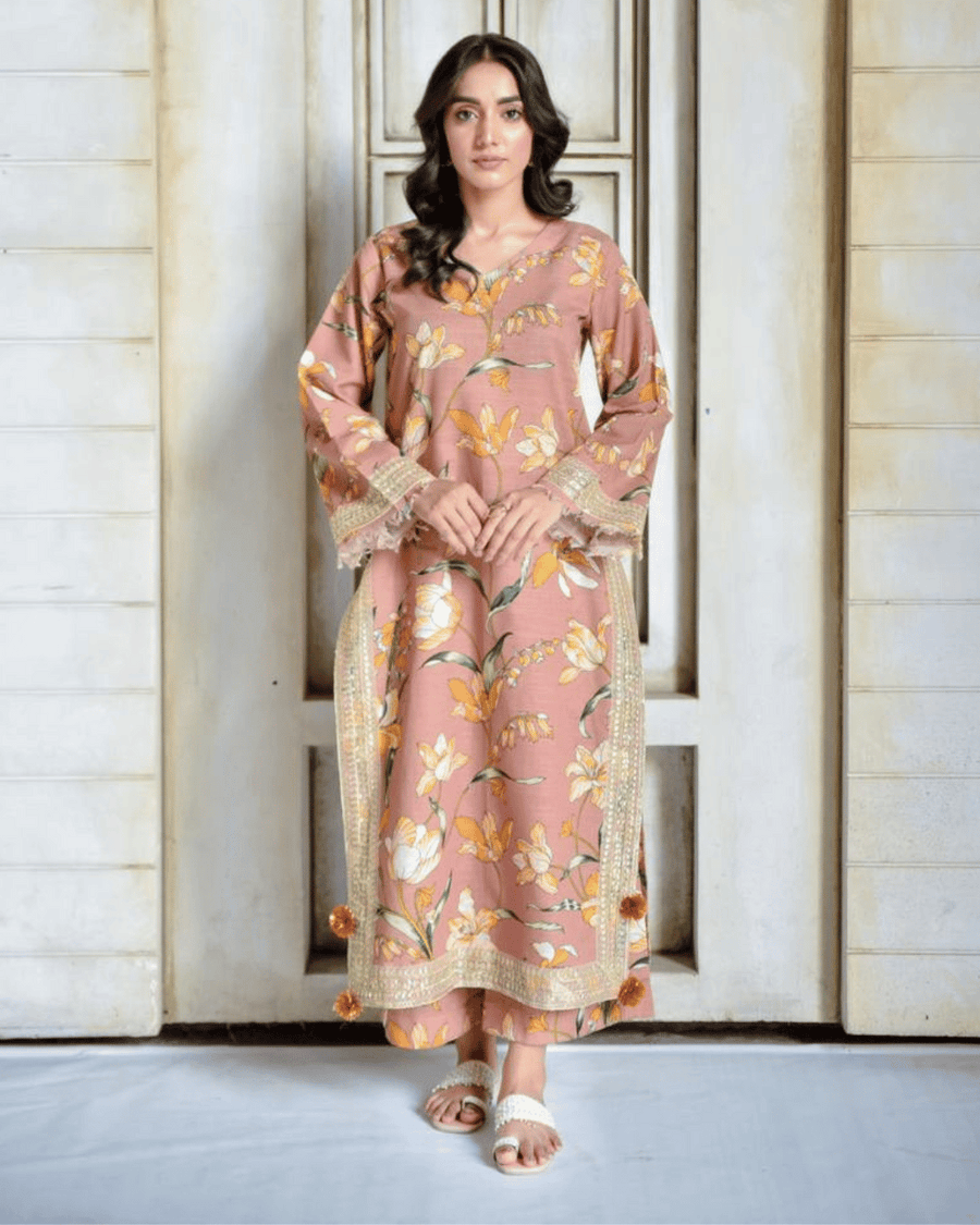 Peach Flora – Khaddar Suit for Women