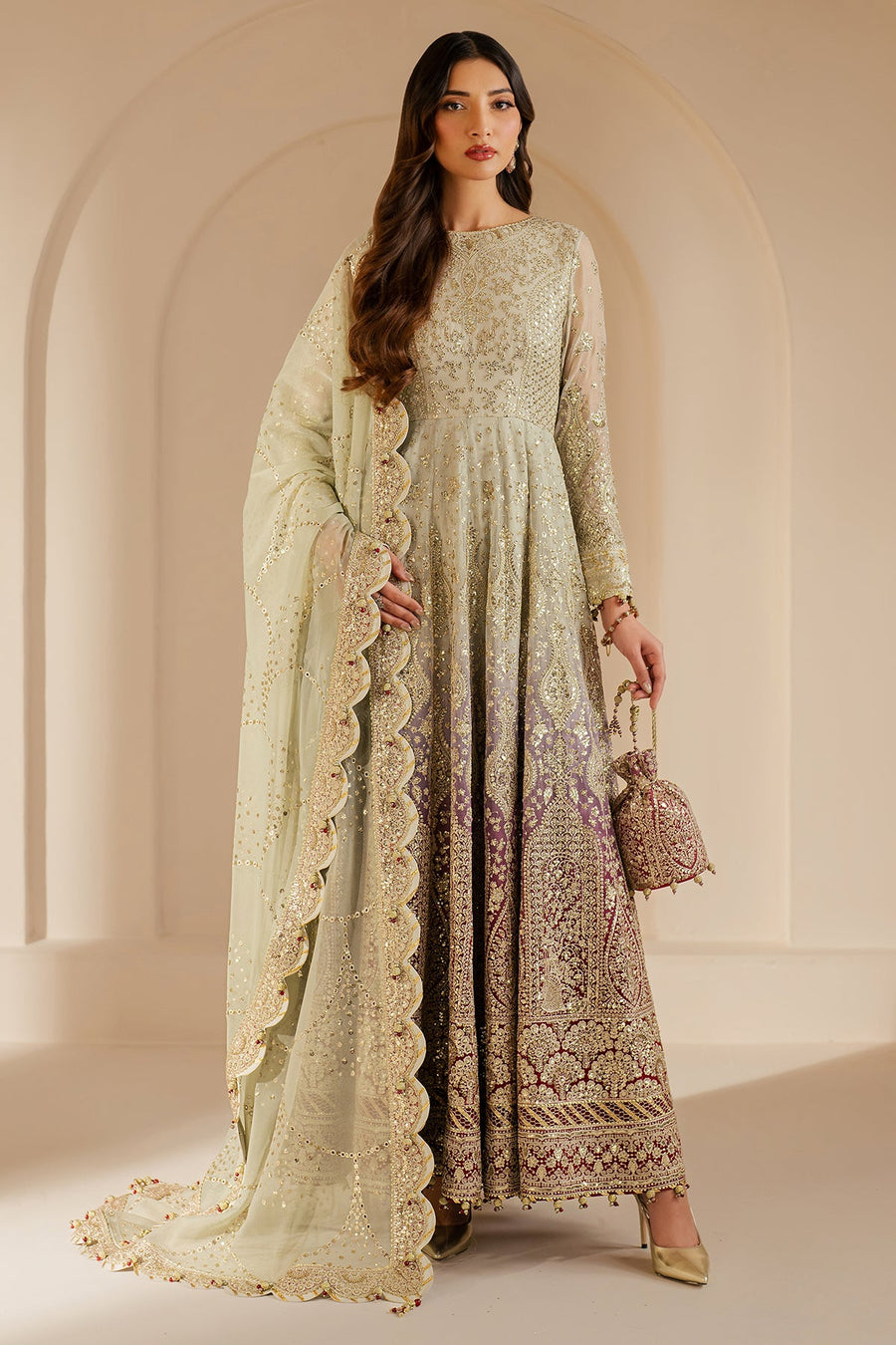 Embroidered Chiffon 3-Piece Wedding Formal Suit with Organza Dupatta