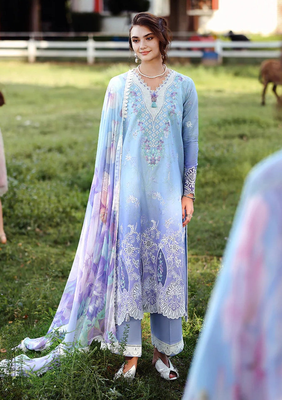 Lavender Ombre Chikankari Lawn Suit with Digital Printed Chiffon Dupatta - Pehnaawaa