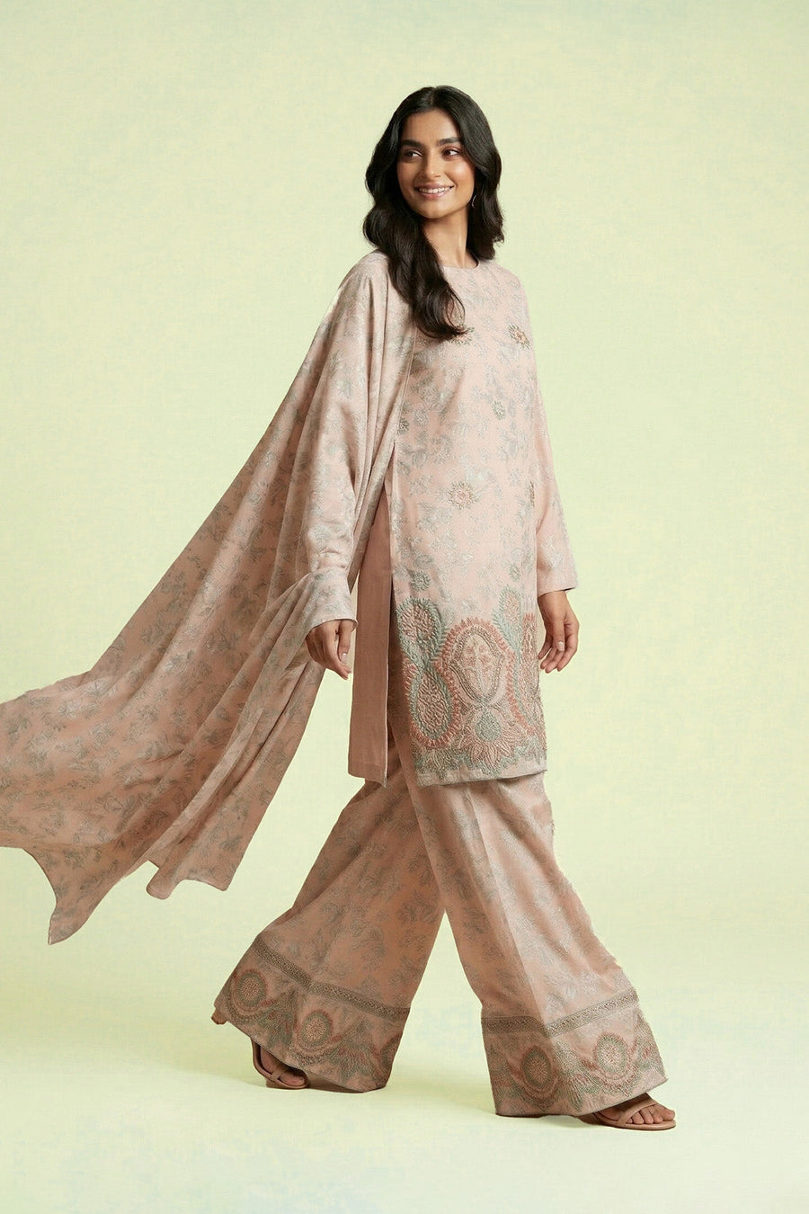 Blush Peach Chikankari Lawn Ensemble – 3 Piece Suit