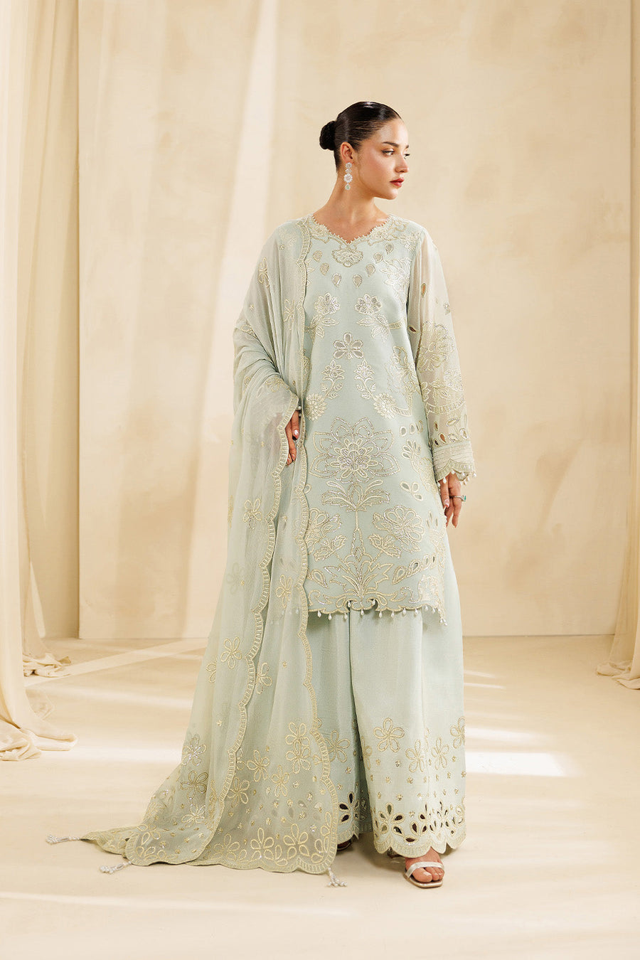 Vanilla Embroidered Chiffon 3-Piece Formal Suit | 2297