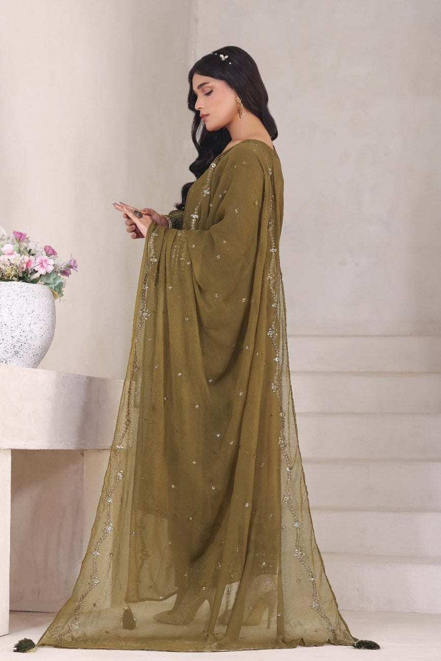 Green Punkh 3 piece stitched embroidered suit