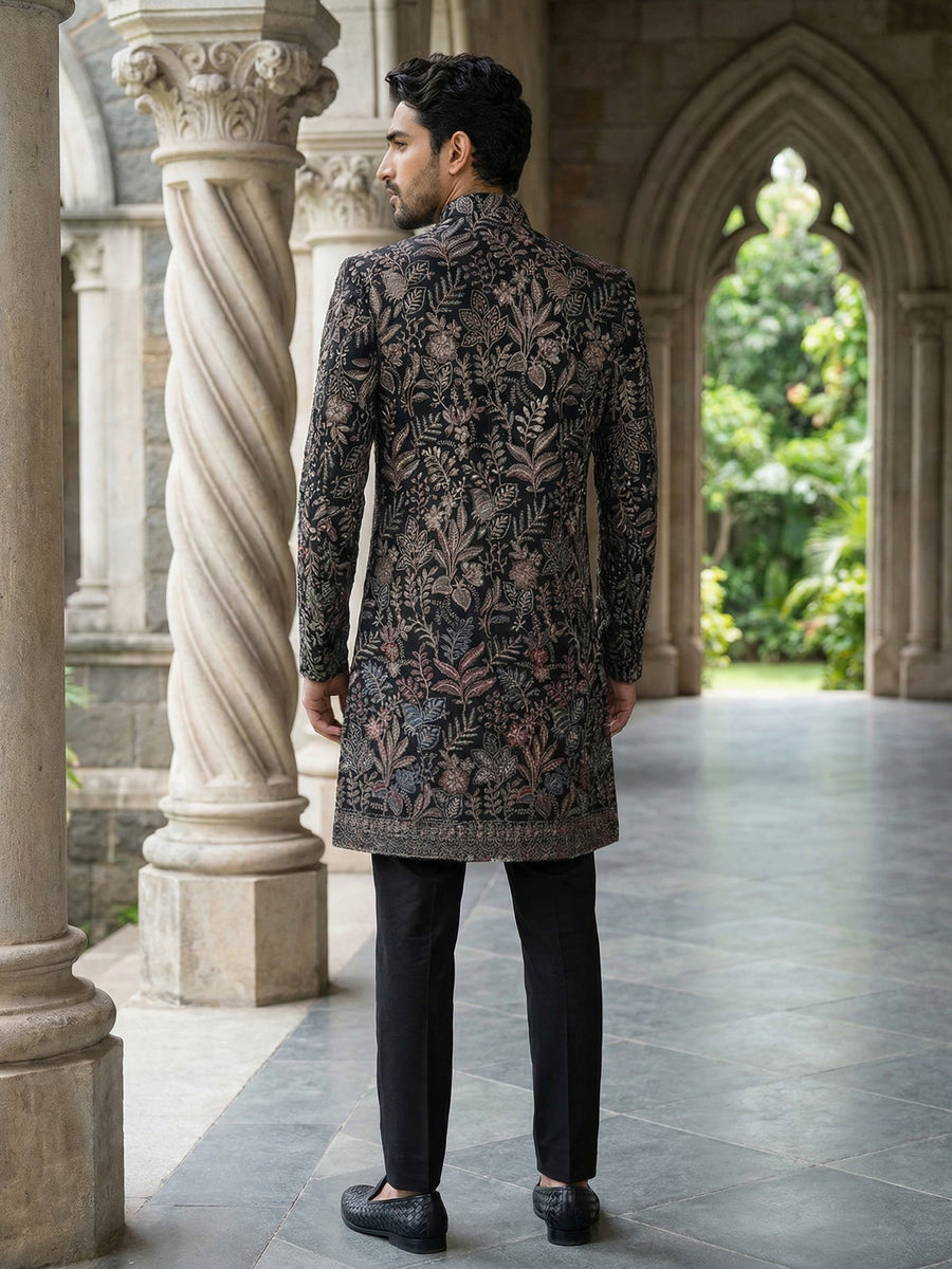 Ethnic Velvet Embroidered Sherwani Set ( 50JIND 142Black S )