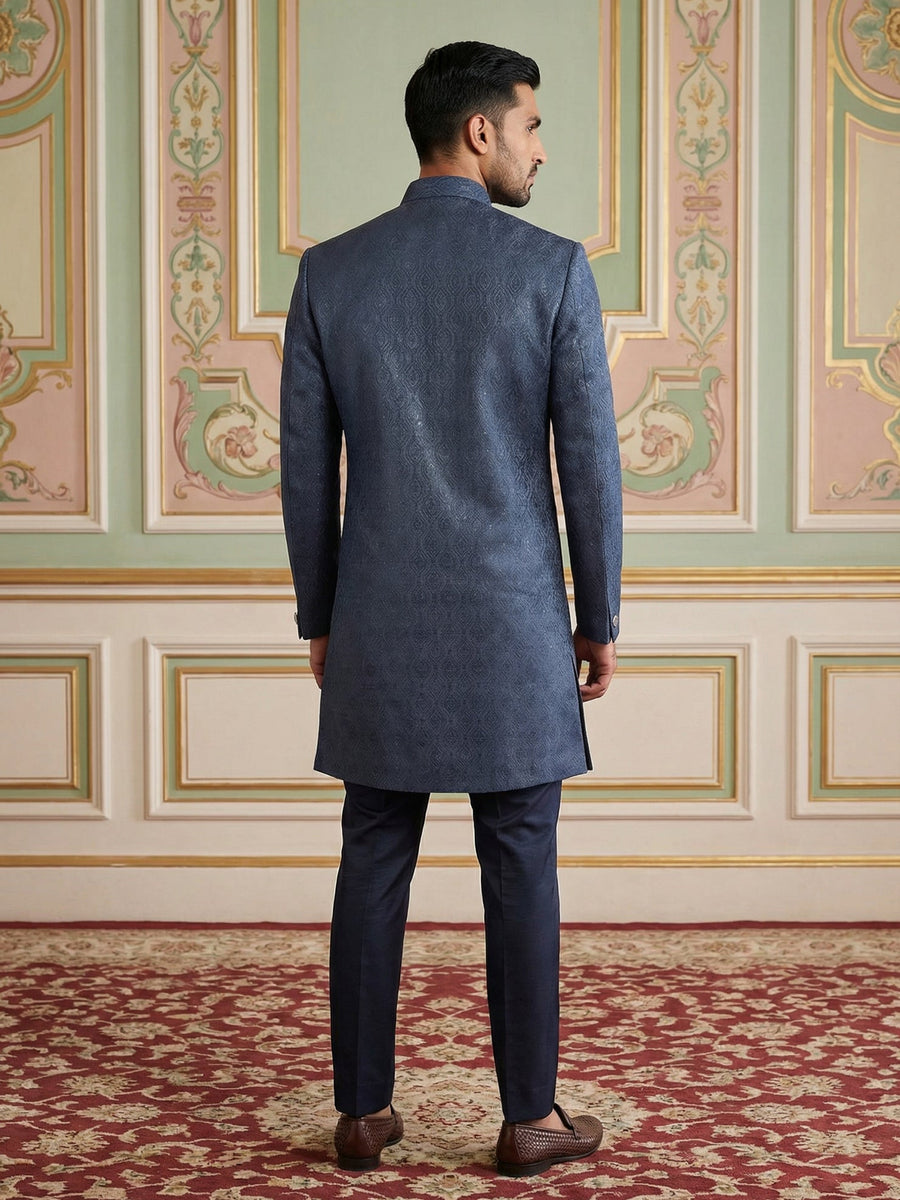 Designer Cotton Blend Sherwani Set ( 50JIND 144Navy S )
