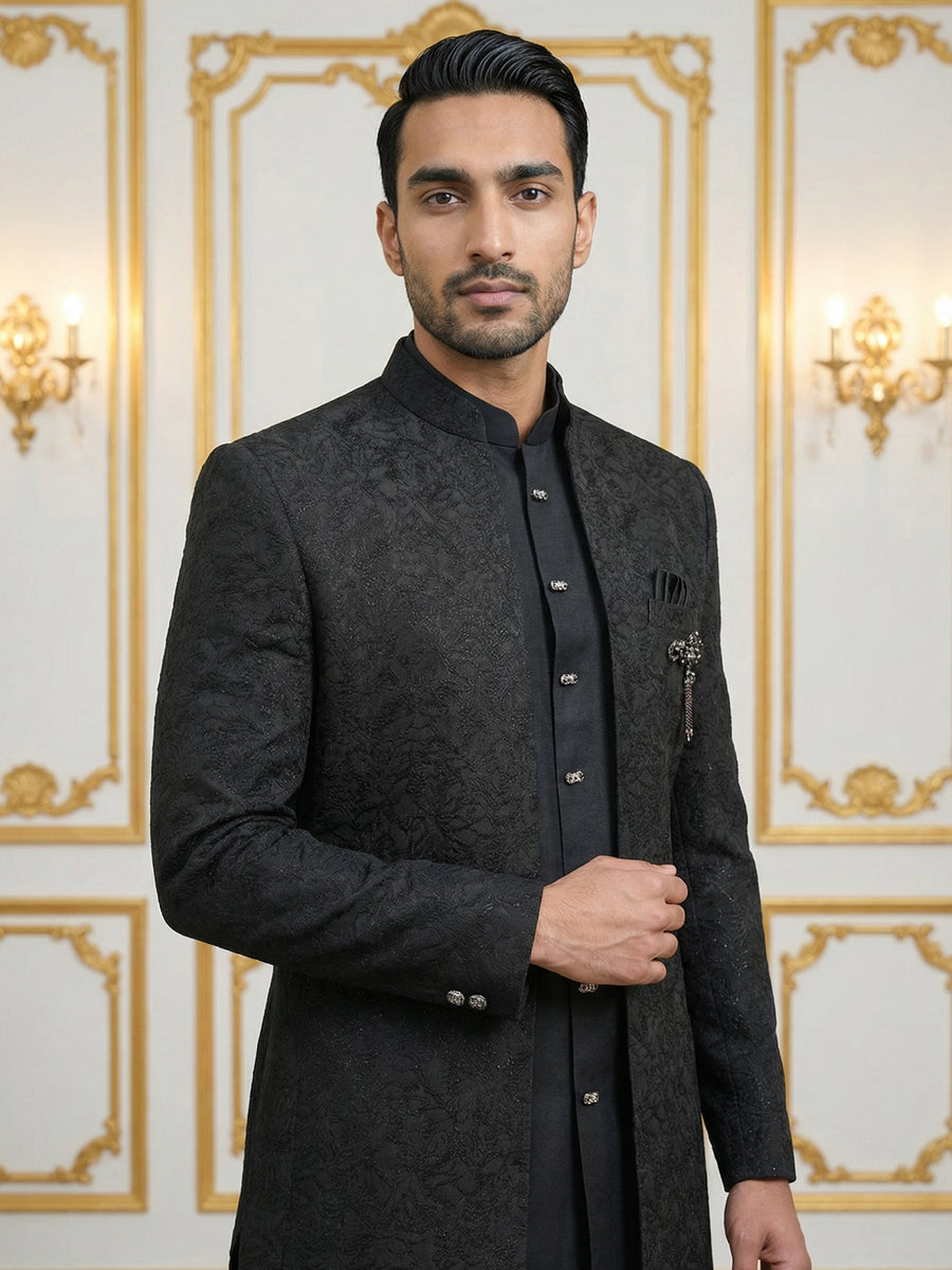 Men’s Premium Embroidered Indo-Western Set ( 50JIND 147Black S )