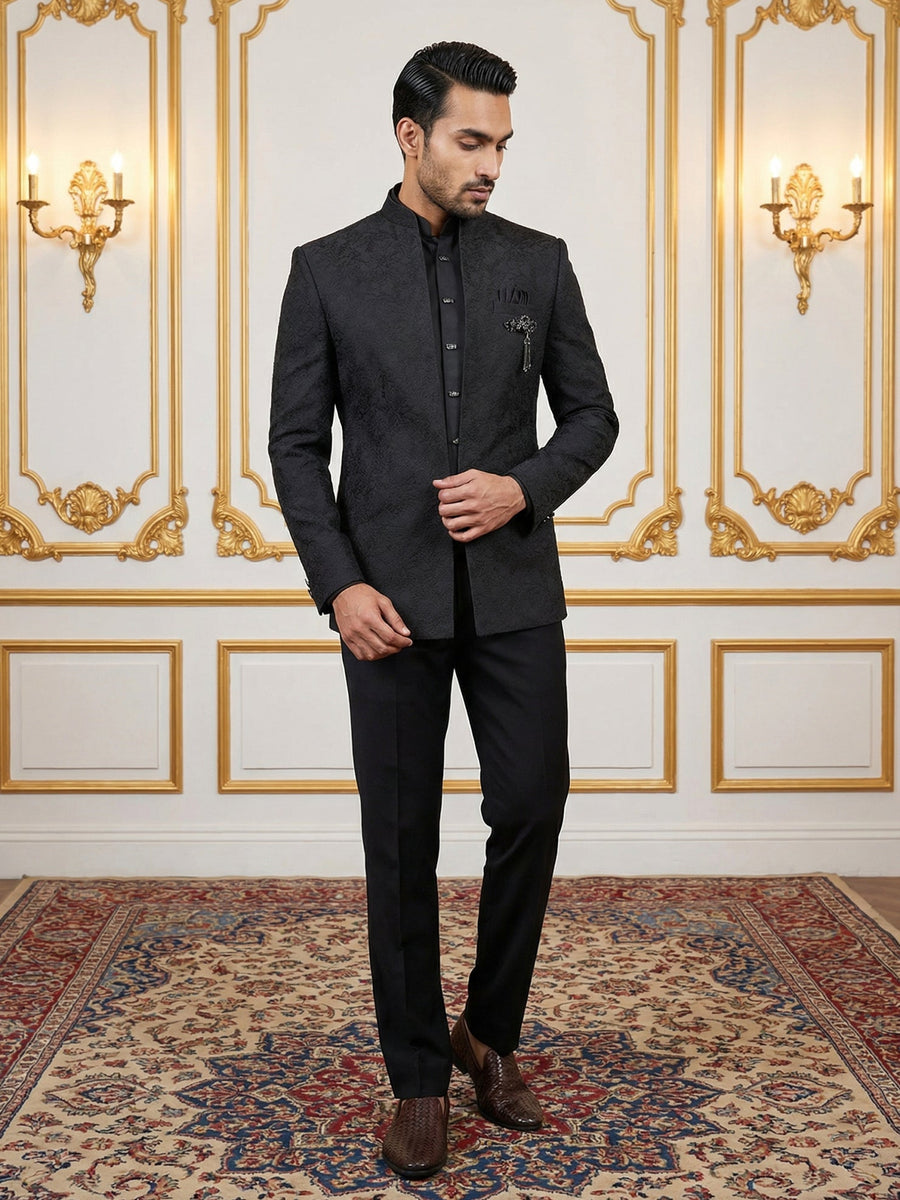 Men’s Premium Embroidered Indo-Western Set ( 50JIND 147Black S )