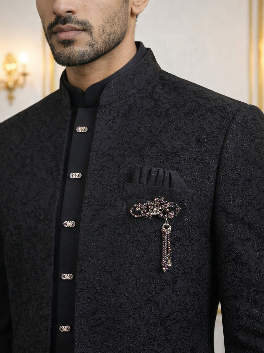 Men’s Premium Embroidered Indo-Western Set ( 50JIND 147Black S )
