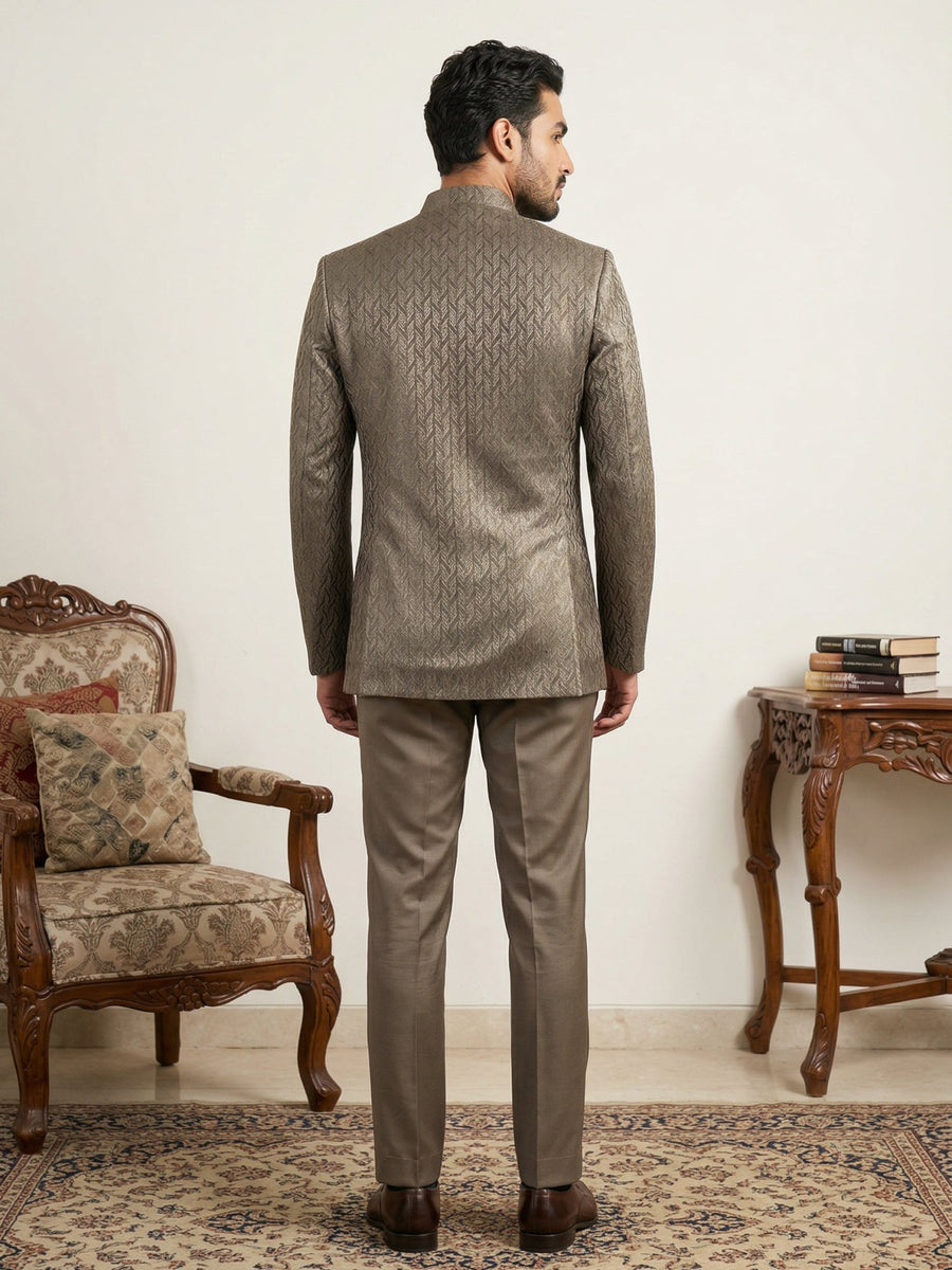 Cotton Blend Textured Indo-Western Set ( 50JIND 150Brown S )