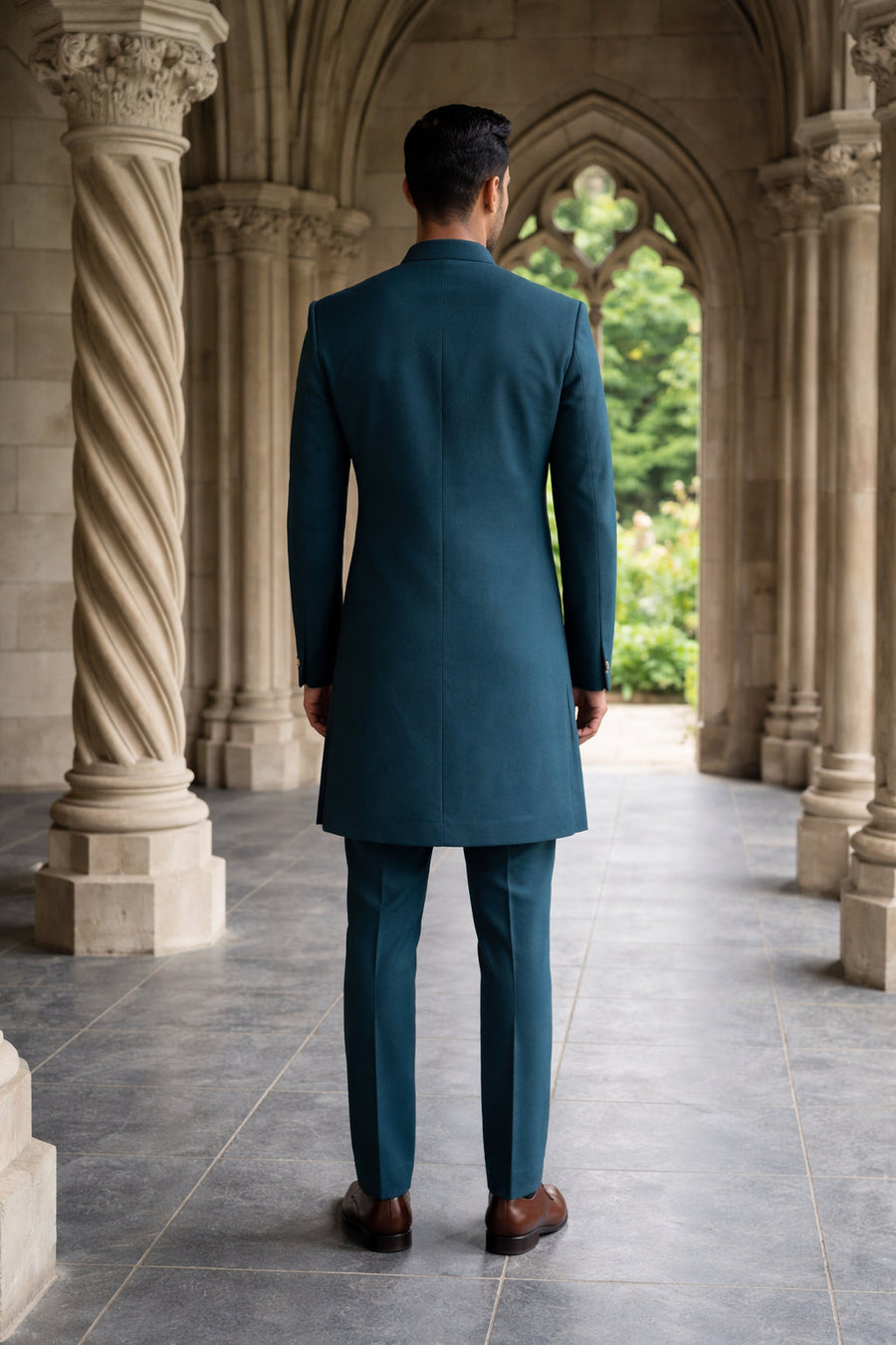 Men's Cotton Blend Indo-Western Set with Zari Work ( 50JIND 159Peacock S )