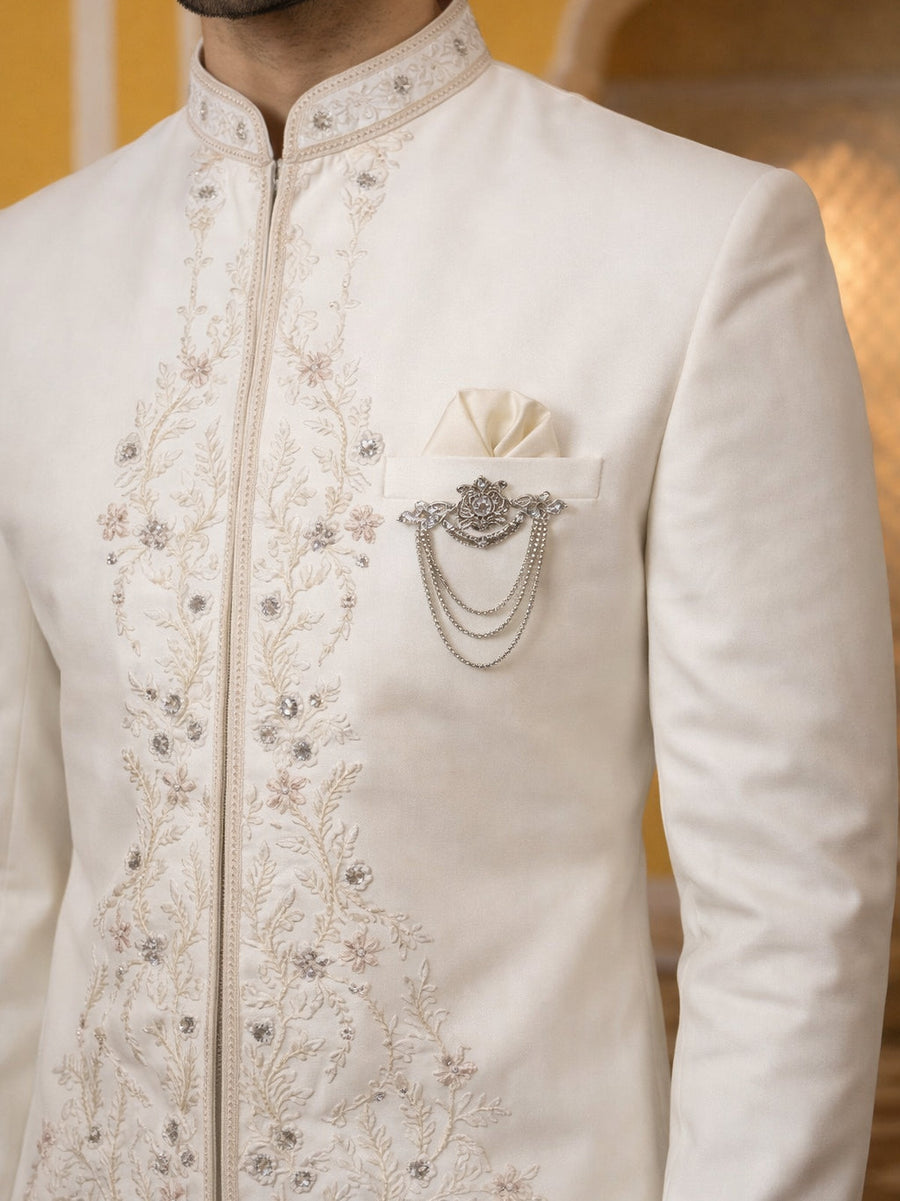 Japanese Embroidered Indo-Western Set ( 50JIND 160Cream S )