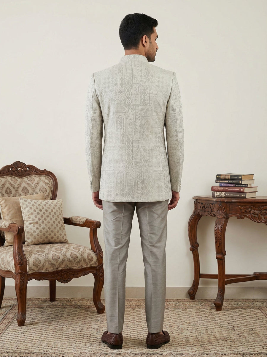 Silk Blend Woven Design Indo-Western Set ( 50JIND 162Cream S )