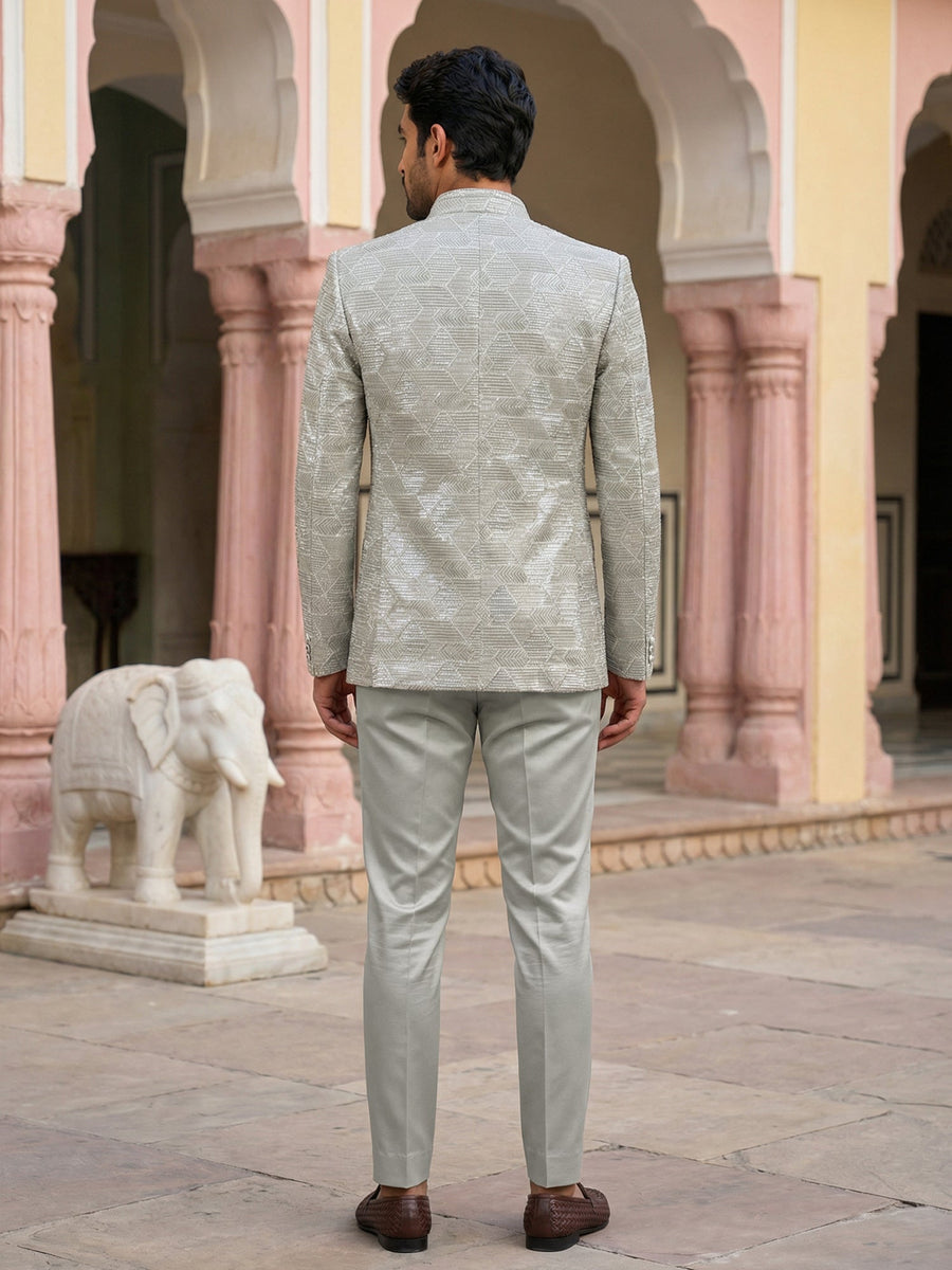 Silk Blend Embroidered Indo-Western Set ( 50JIND 170Pista S )
