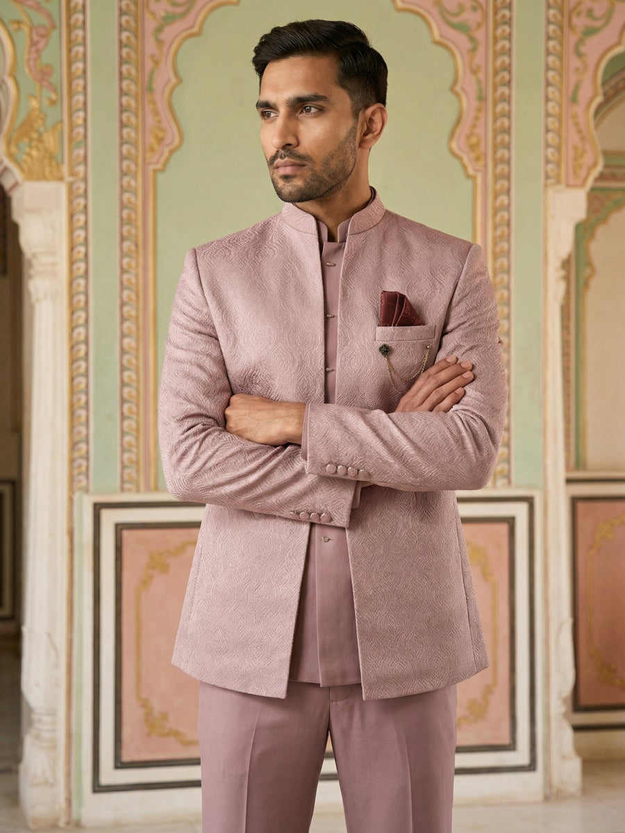 Cotton Blend Textured Indo-Western Set ( 50JIND 173Pink )