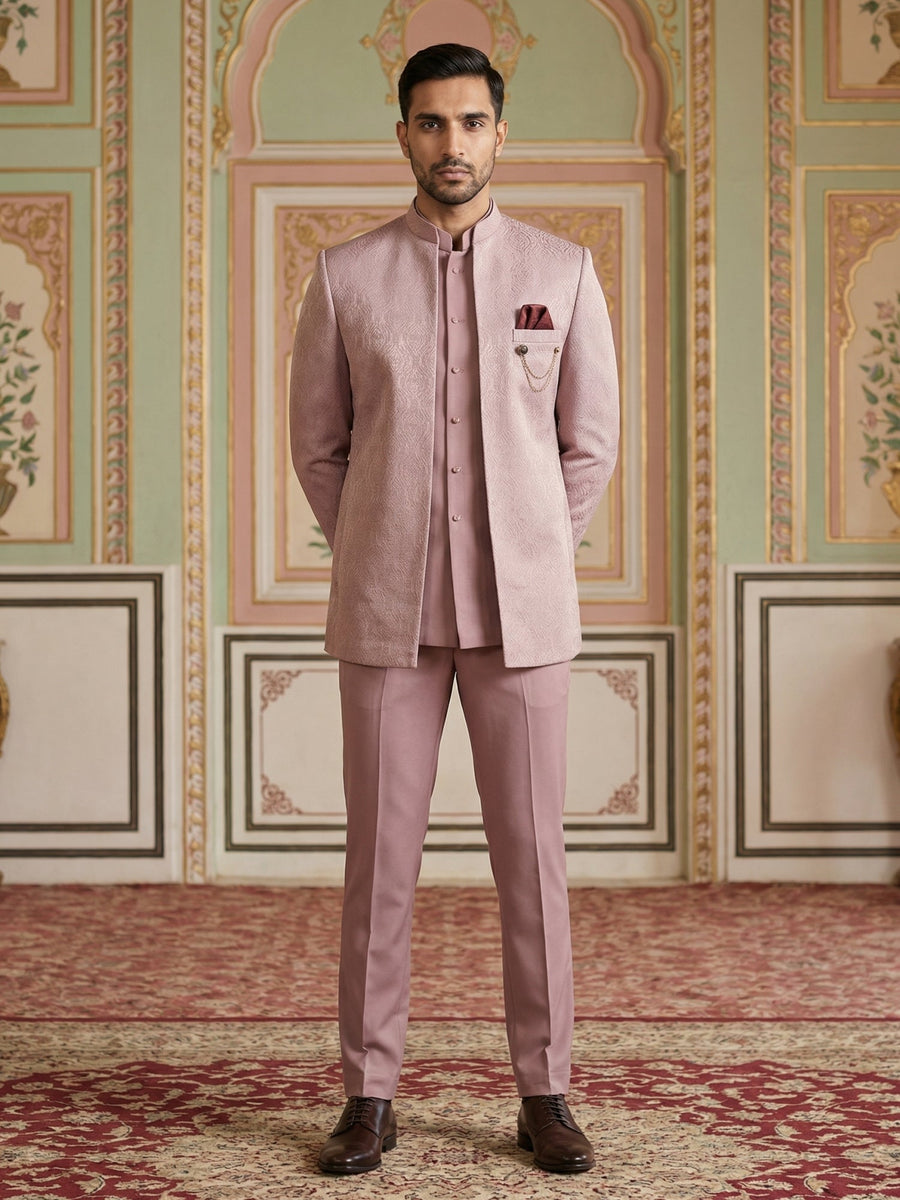 Cotton Blend Textured Indo-Western Set ( 50JIND 173Pink )