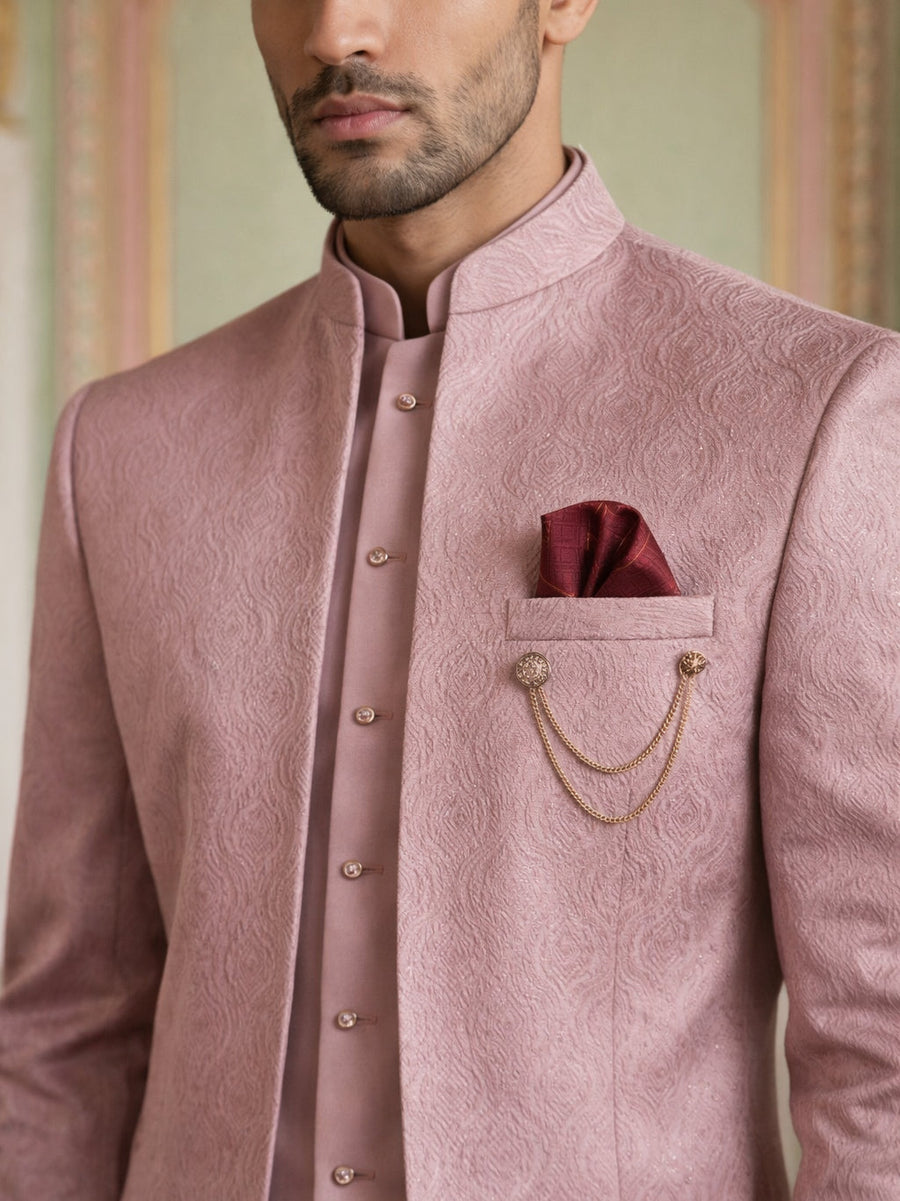 Cotton Blend Textured Indo-Western Set ( 50JIND 173Pink )