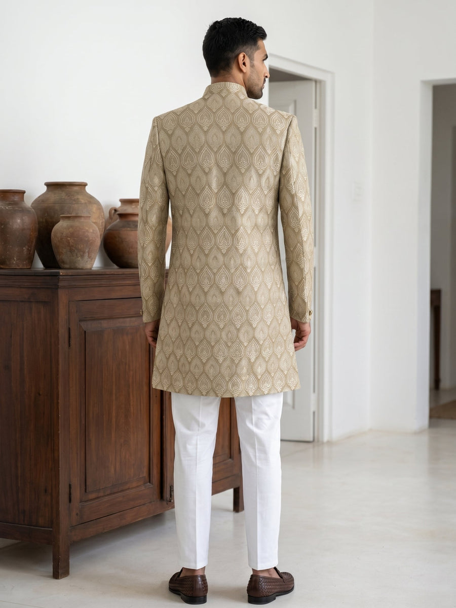 Festive Jacquard Indo-Western Suit Set ( 50JIND PJ5W 180Beige )