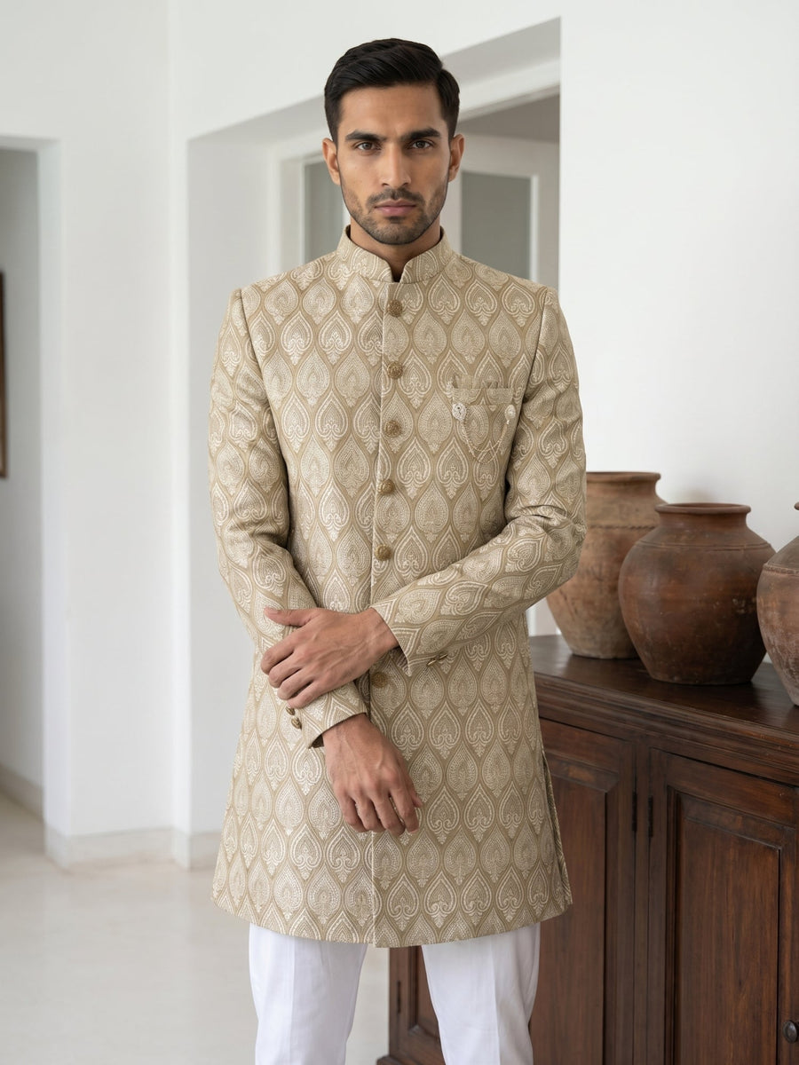 Festive Jacquard Indo-Western Suit Set ( 50JIND PJ5W 180Beige )