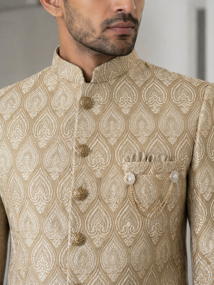 Festive Jacquard Indo-Western Suit Set ( 50JIND PJ5W 180Beige )