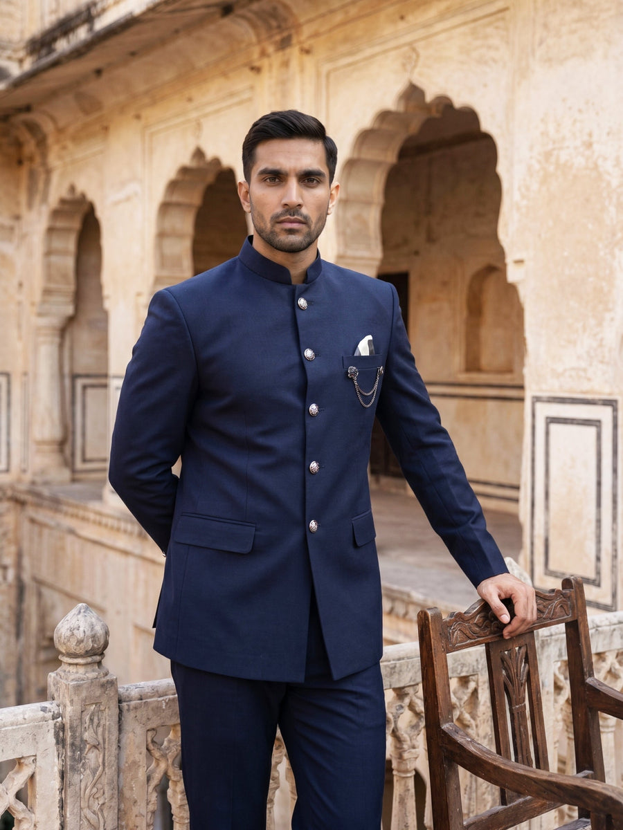 Premium Solid Japanese Fabric Indo-Western Set ( 50JIND 210Navy )