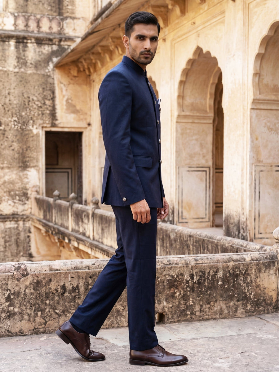 Premium Solid Japanese Fabric Indo-Western Set ( 50JIND 210Navy )