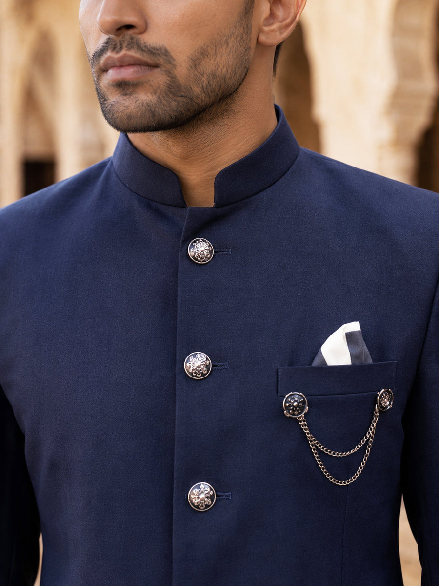Premium Solid Japanese Fabric Indo-Western Set ( 50JIND 210Navy )