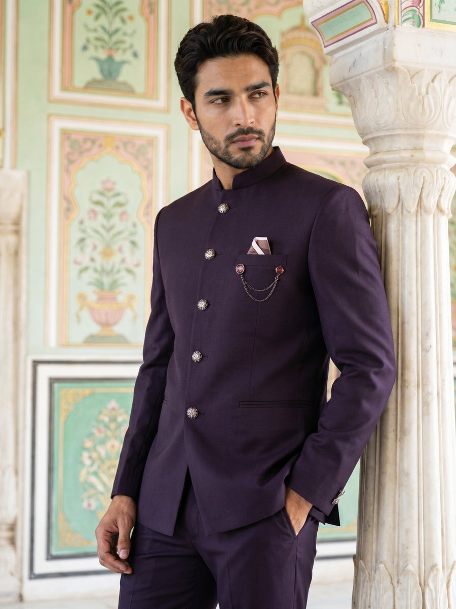 Premium Solid Japanese Fabric Indo-Western Set ( 50JIND 210Purple )