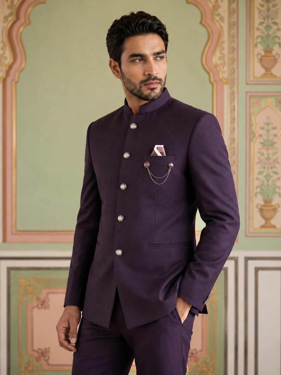Premium Solid Japanese Fabric Indo-Western Set ( 50JIND 210Purple )