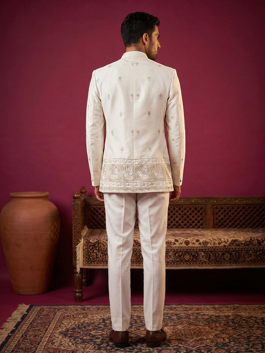 Men Ethnic Embroidered Indo-Western Set ( 50JIND 229White )