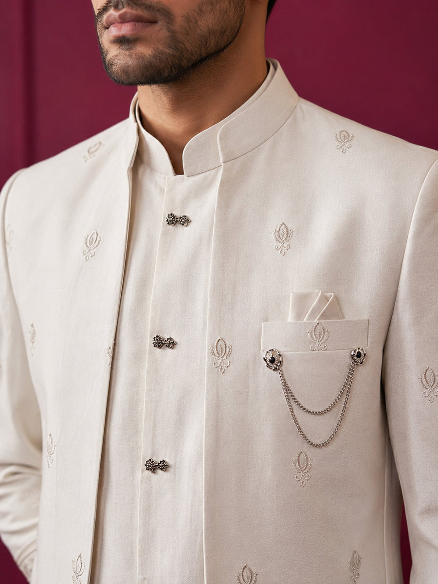 Men Ethnic Embroidered Indo-Western Set ( 50JIND 229White )