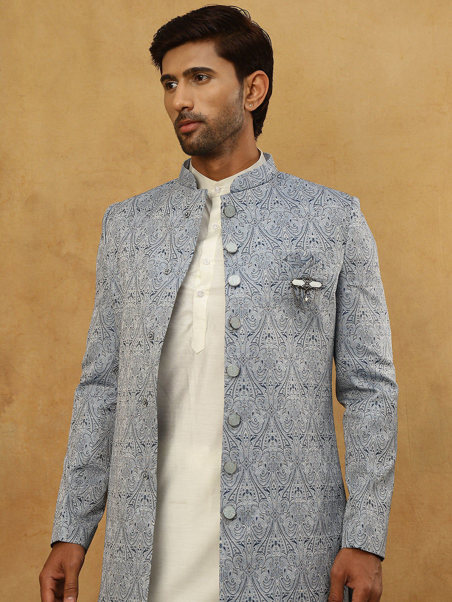 Paisley Jacquard Silk Indo-Western Set ( 50JIND 592W 168Grey )