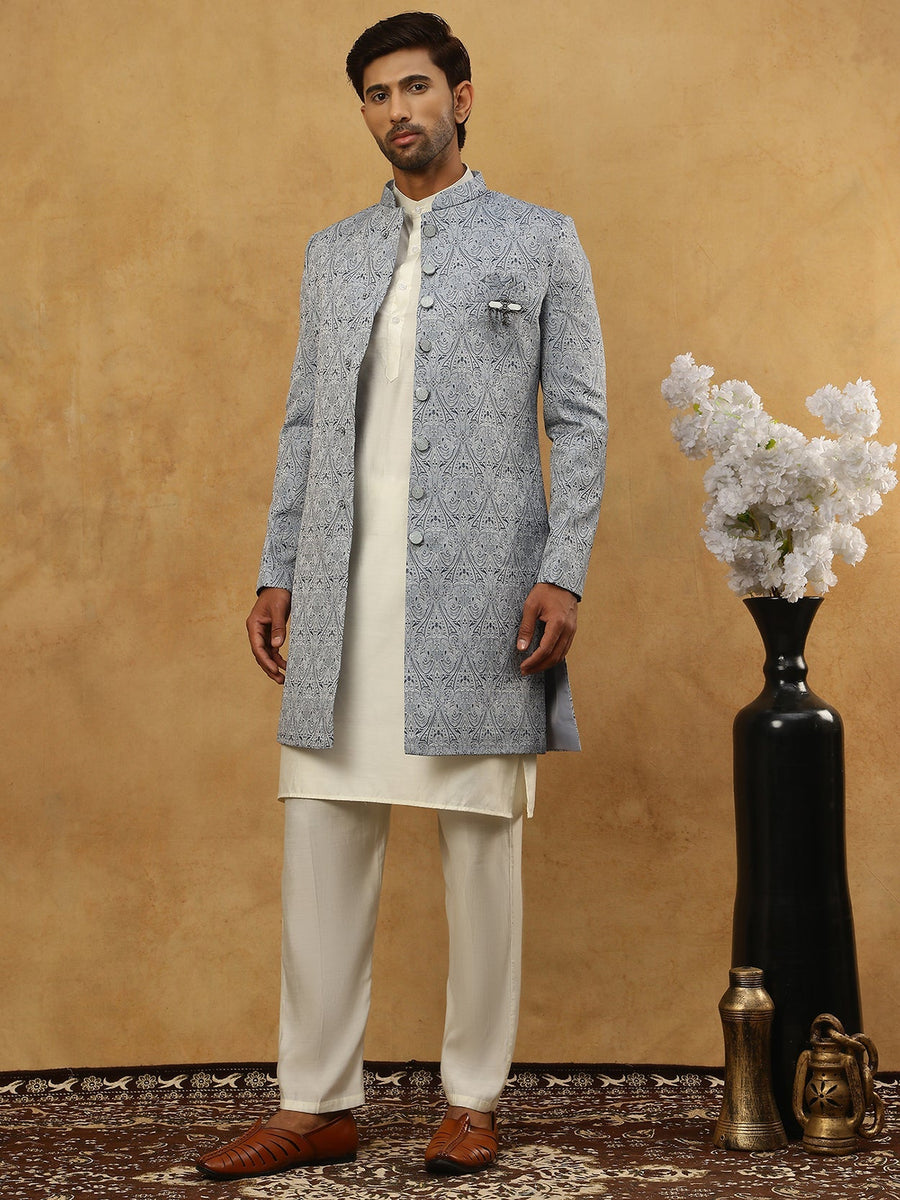 Paisley Jacquard Silk Indo-Western Set ( 50JIND 592W 168Grey )