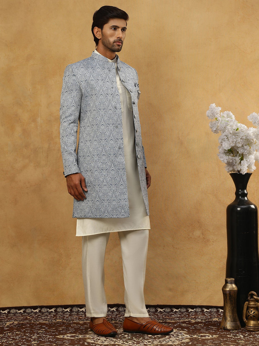 Paisley Jacquard Silk Indo-Western Set ( 50JIND 592W 168Grey )