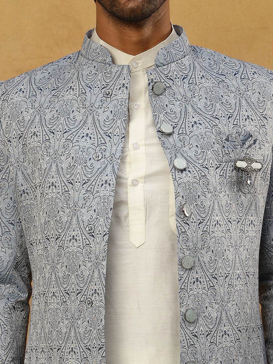 Paisley Jacquard Silk Indo-Western Set ( 50JIND 592W 168Grey )