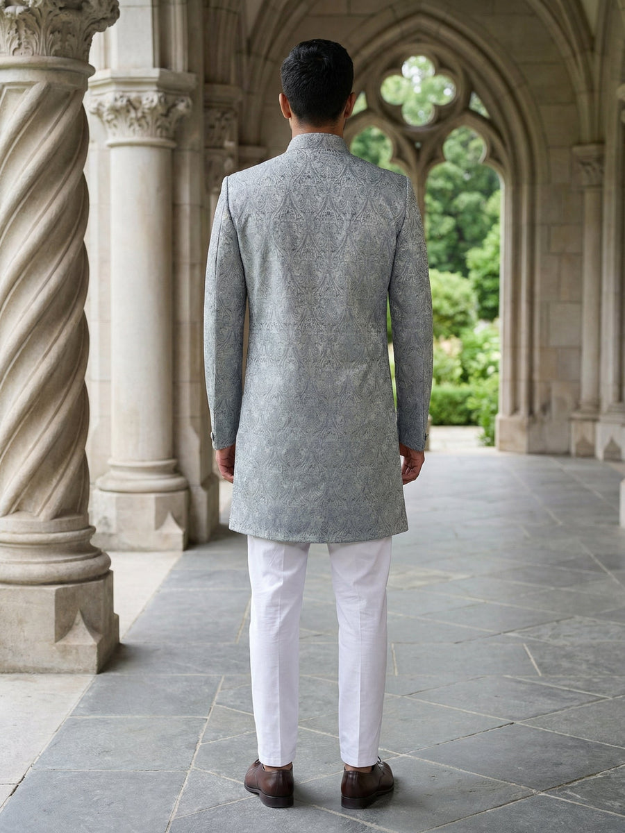 Paisley Jacquard Silk Indo-Western Set ( 50JIND P5W 168Grey S )
