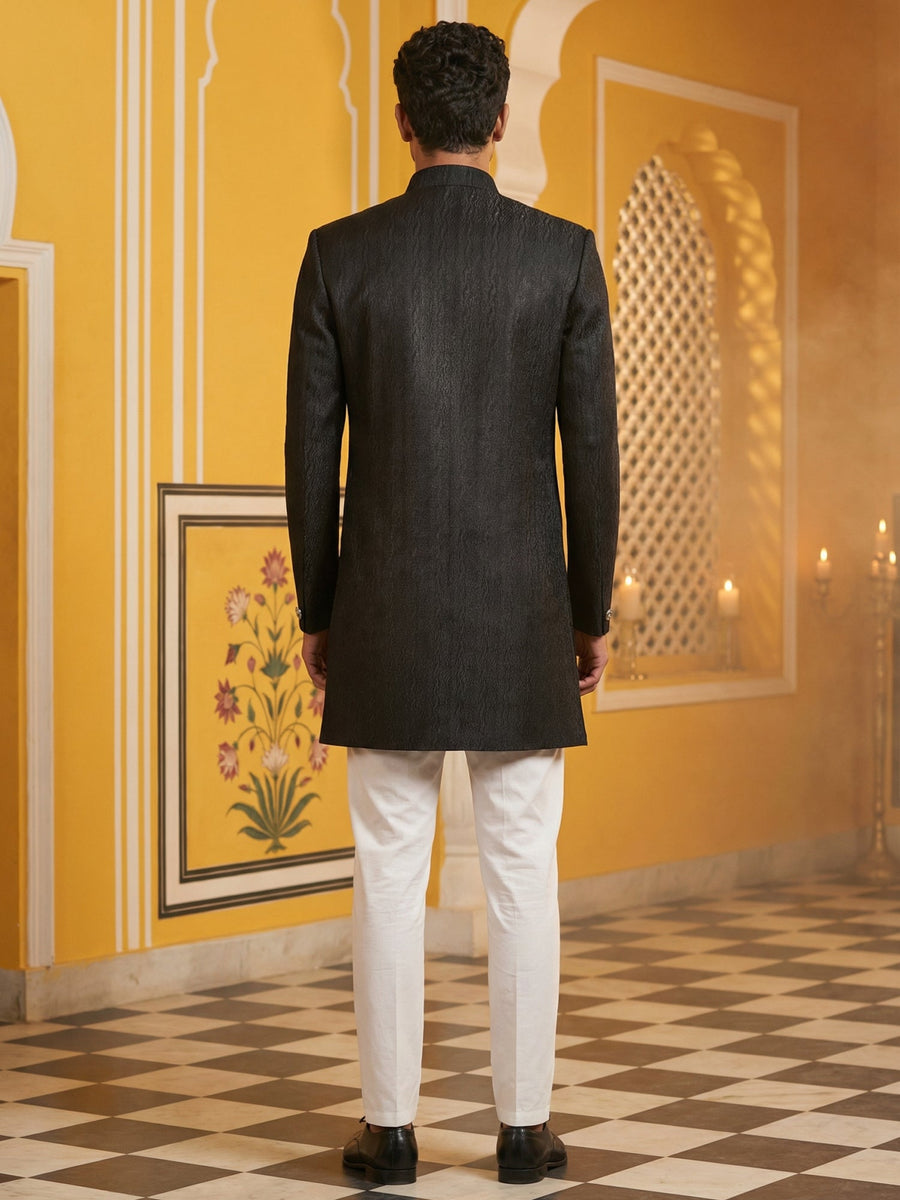 Silk Blend Woven Indo-Western Set ( 50JIND P5W 171Black S )