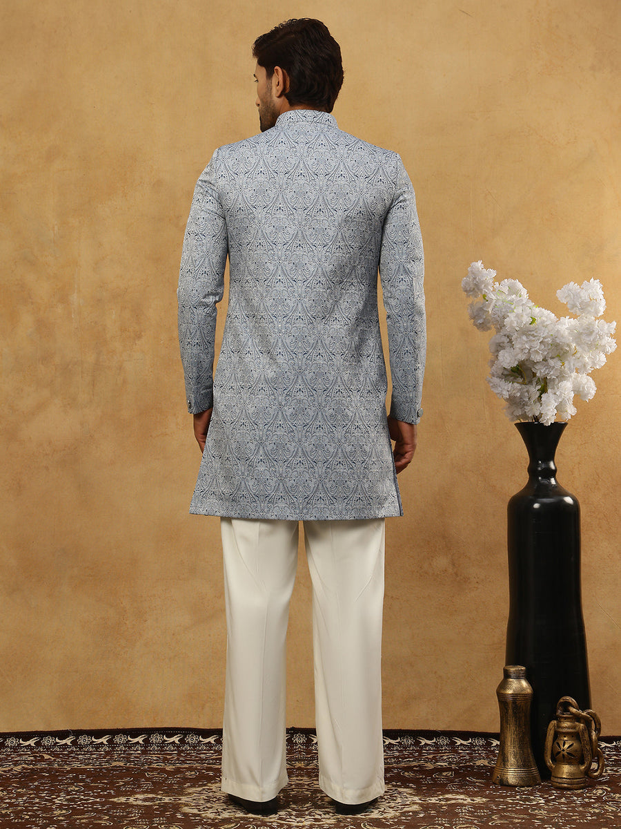 Paisley Jacquard Silk Indo-Western Set ( 50JIND PJ11W 168Grey )