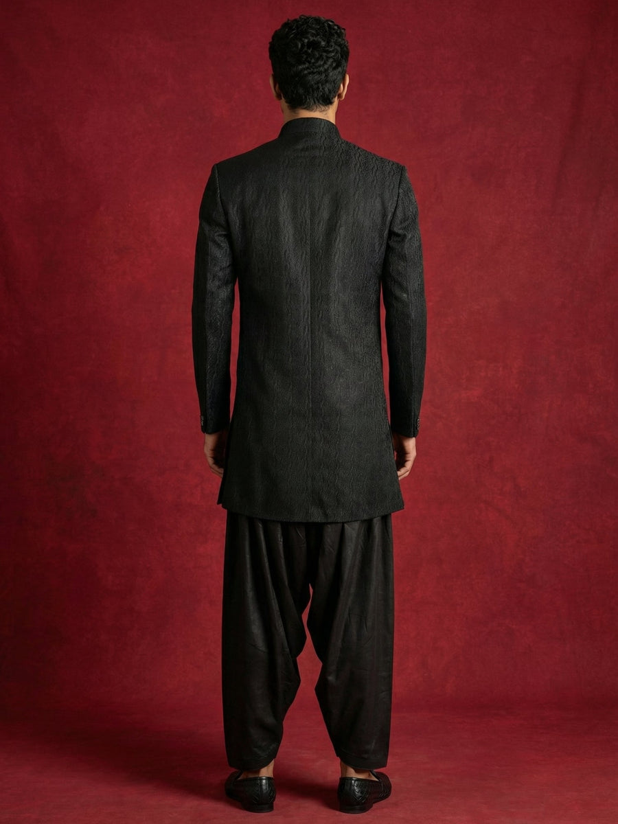 Silk Blend Woven Indo-Western Set ( 50JIND S7B 171Black S )