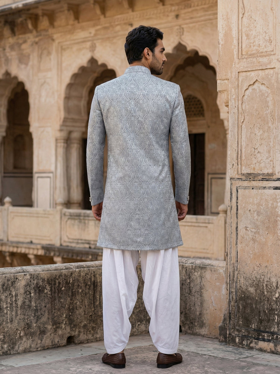 Paisley Jacquard Silk Indo-Western Set ( 50JIND S7W 168Grey S )