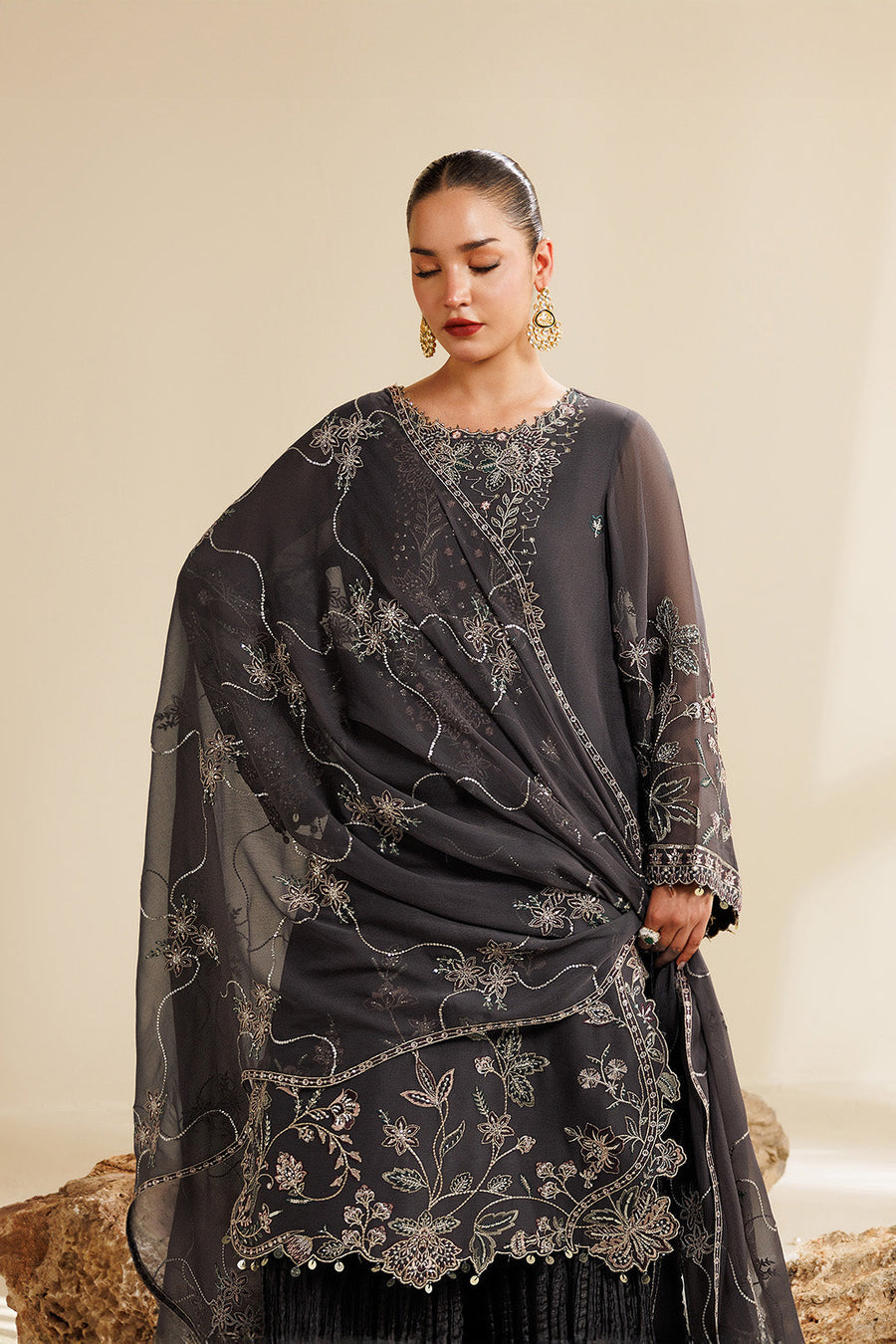 Lumina Embroidered Chiffon 3-Piece Formal Suit