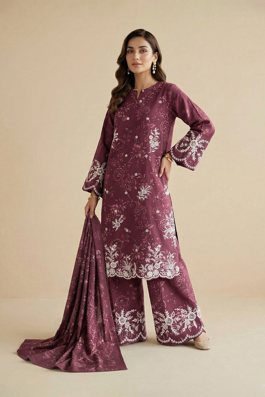 Plum Chikankari Lawn Ensemble – 3 Piece Suit