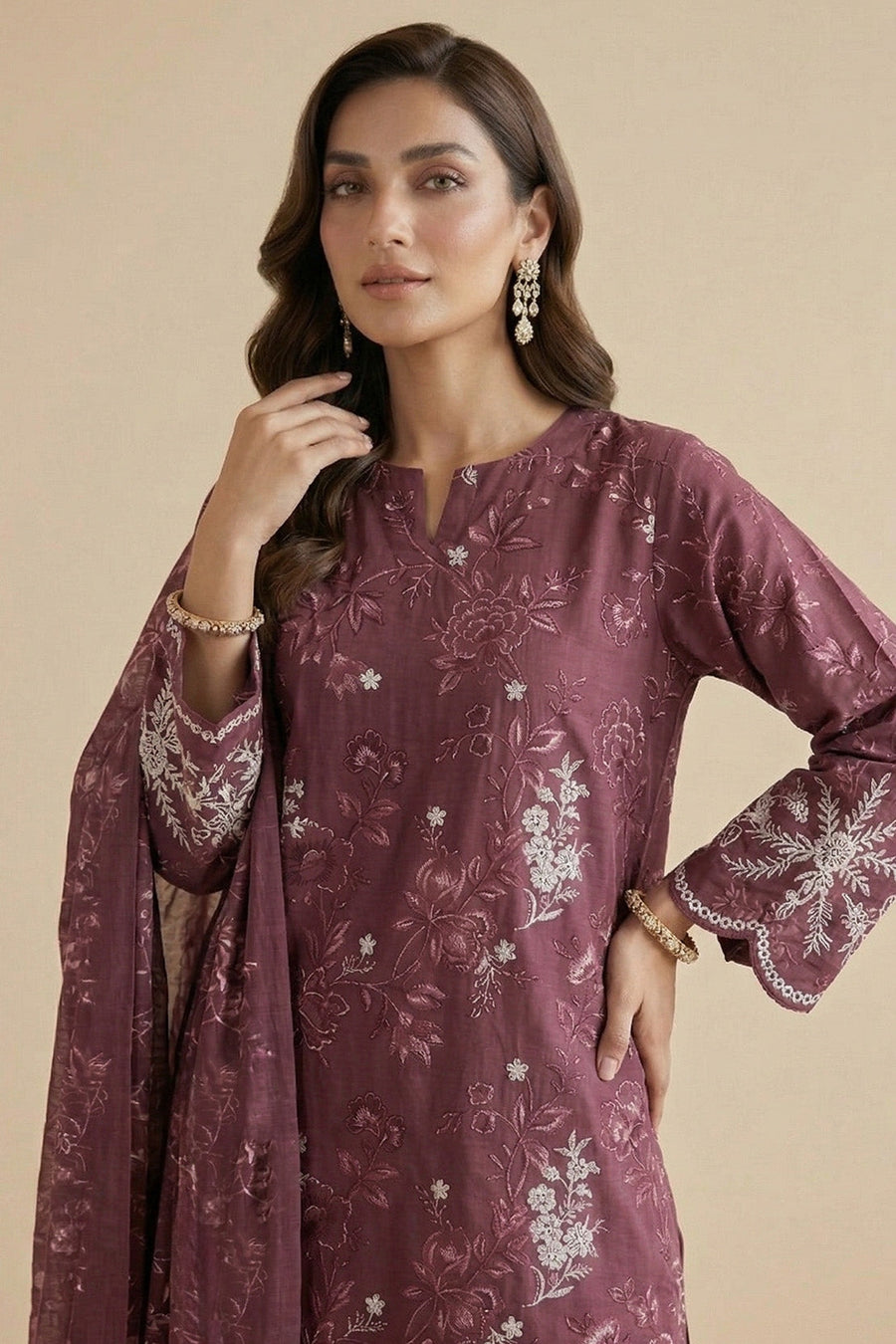Plum Chikankari Lawn Ensemble – 3 Piece Suit