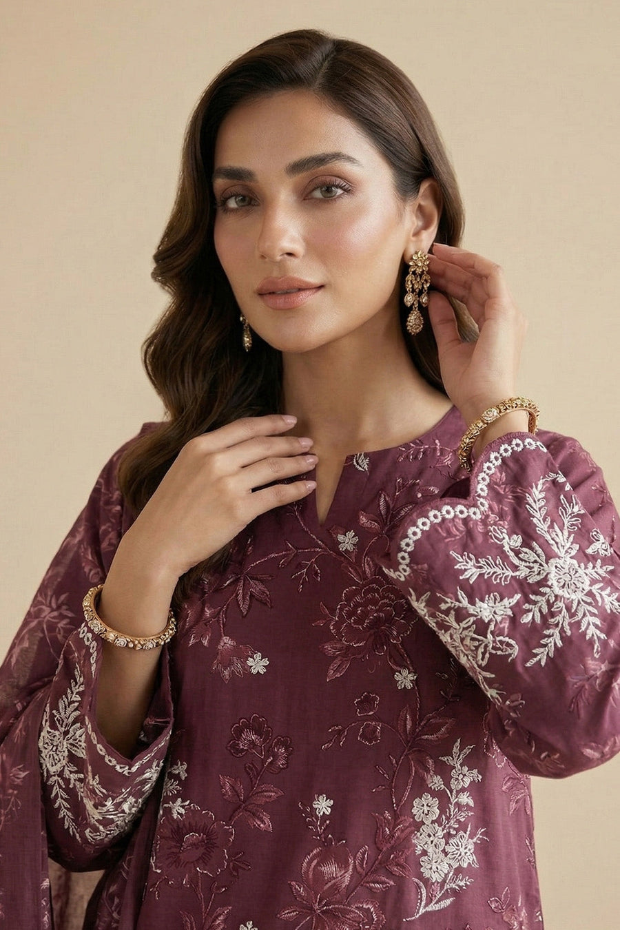Plum Chikankari Lawn Ensemble – 3 Piece Suit