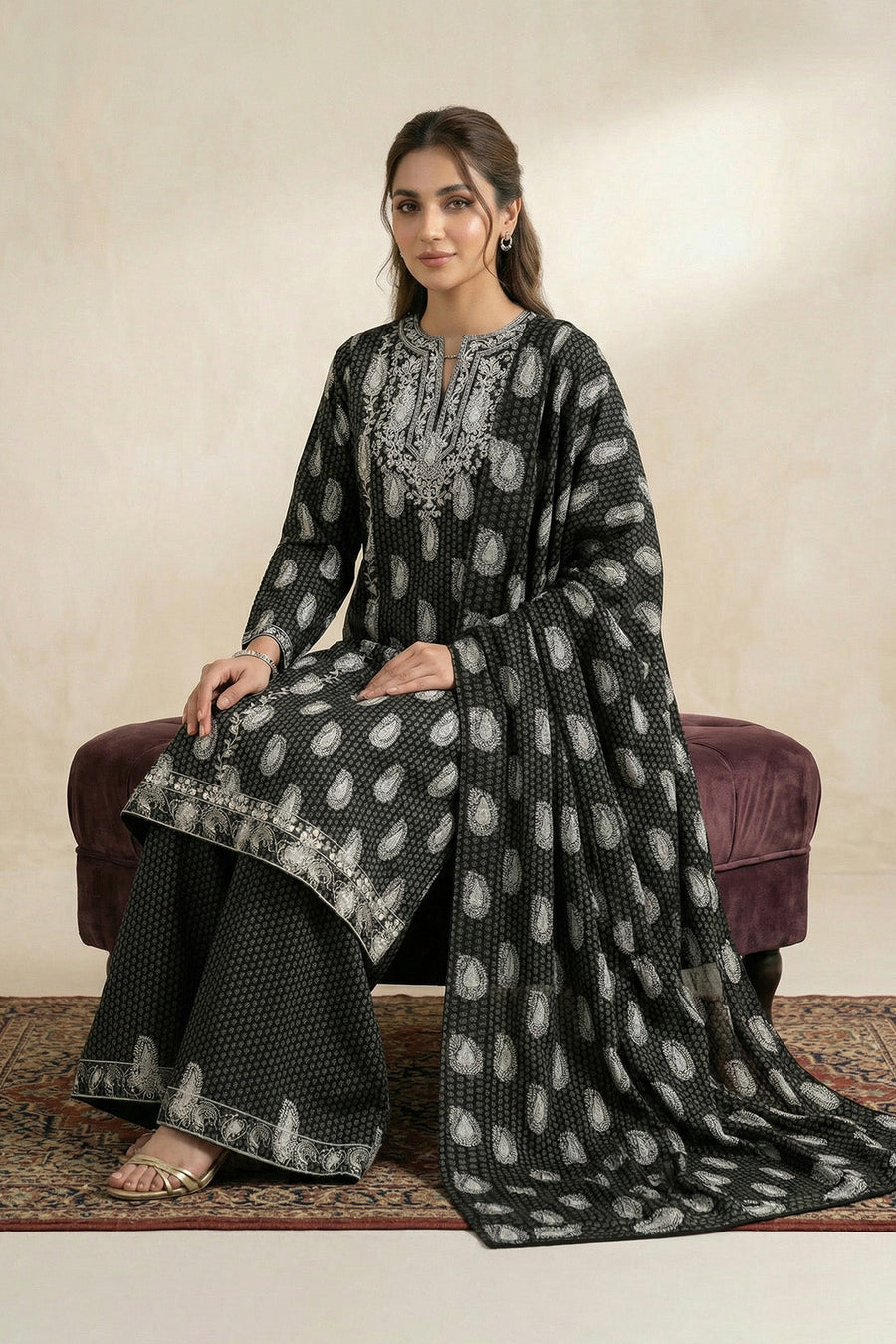 Black Chikankari Embroidered Lawn Suit with Dupatta – 3PC Dress