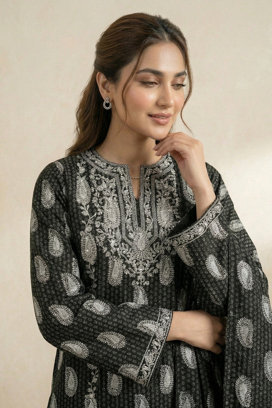Black Chikankari Embroidered Lawn Suit with Dupatta – 3PC Dress