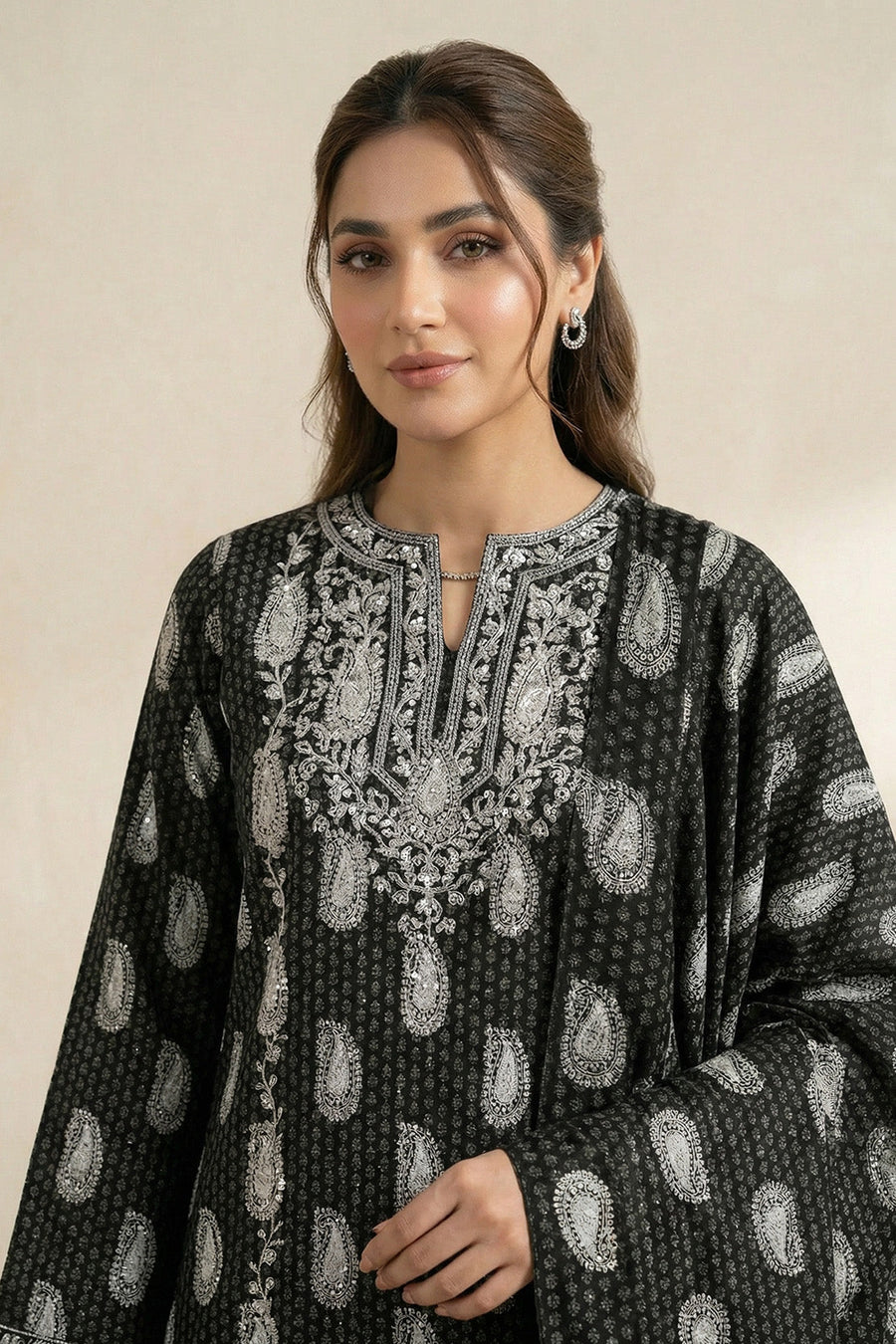Black Chikankari Embroidered Lawn Suit with Dupatta – 3PC Dress