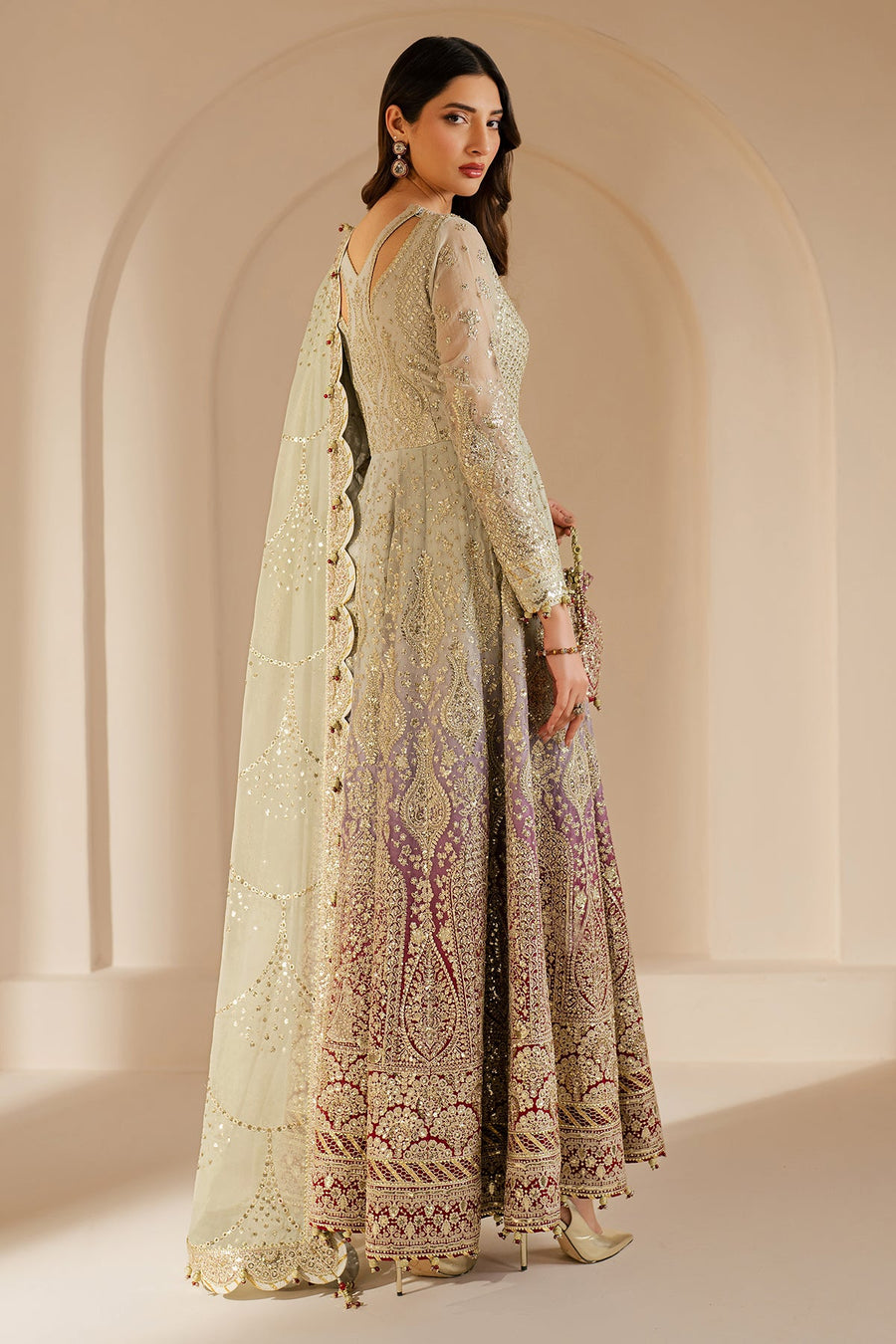 Embroidered Chiffon 3-Piece Wedding Formal Suit with Organza Dupatta